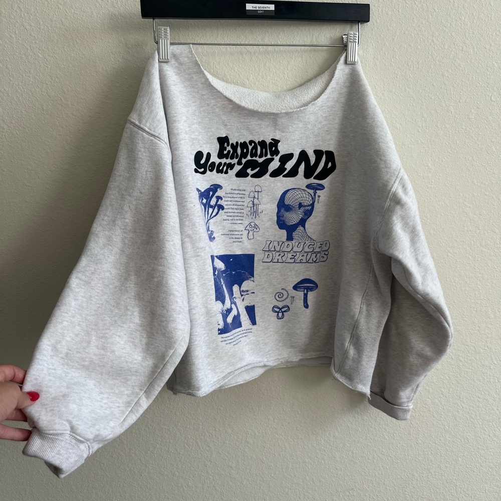 Aritzia Gray Sweatshirt with Blue Design